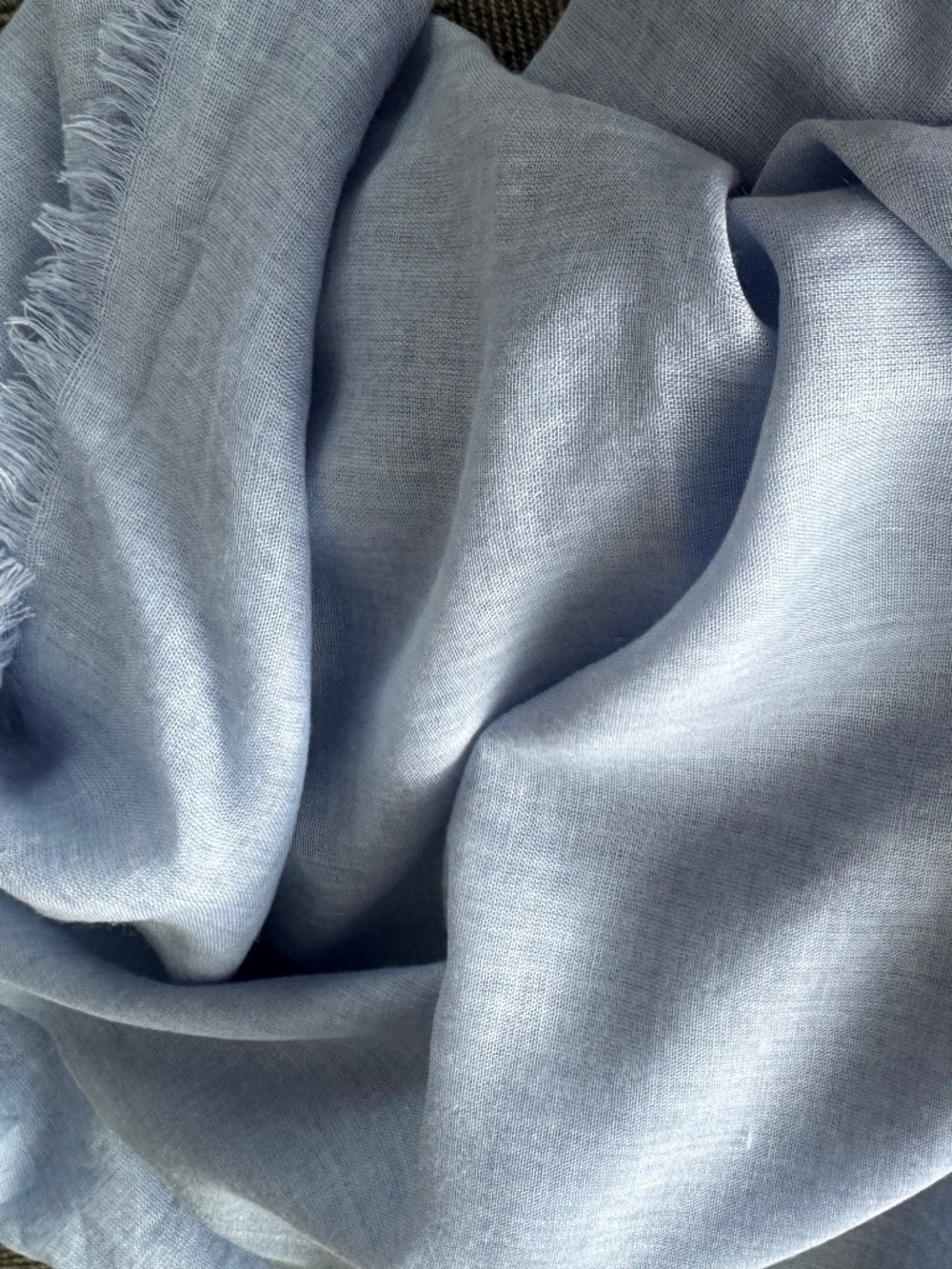 NWOT, ITALIAN, FRAYED EDGE SARONG/SCARF IN PRETTY LIGHT SKY BLUE - Picture 3 of 12